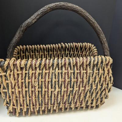 Woven Basket w/ Wood Handled Basket #1