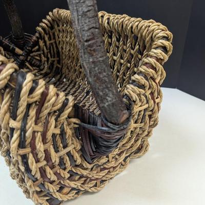 Woven Basket w/ Wood Handled Basket #1