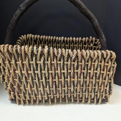 Woven Basket w/ Wood Handled Basket #1