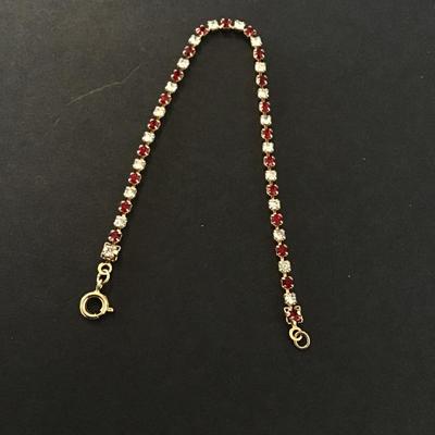 Sale Photo Thumbnail #175: Very nice clear and red Rhinestone Vintage Tennis Bracelet Please see attached pictures