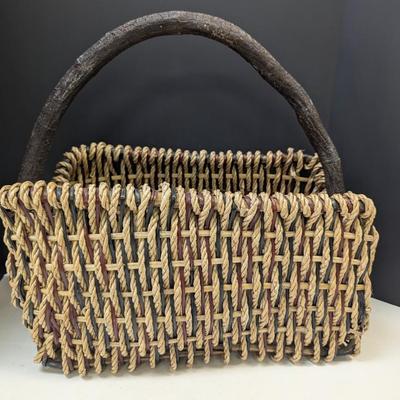 Woven Basket w/ Wood Handled Basket #2