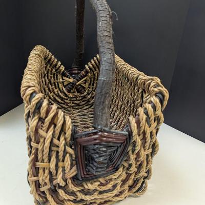 Woven Basket w/ Wood Handled Basket #2