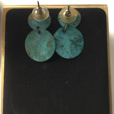 Vintage copper colored metal circle linked bead necklace and earrings set