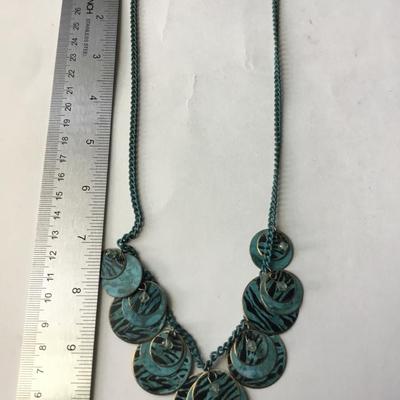 Vintage copper colored metal circle linked bead necklace and earrings set