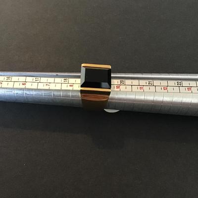 Sale Photo Thumbnail #214: Beautiful Gold Tone Fashion ring with black Glass onyx Type Stone please see attached pictures