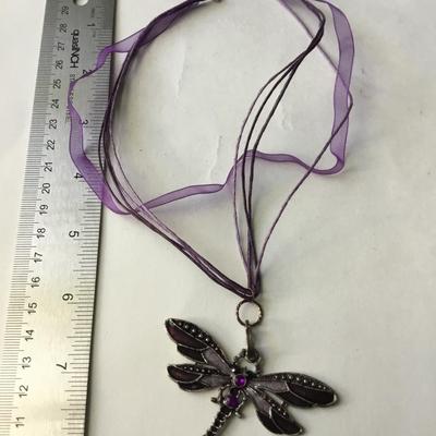 Bohemian purple gemstone inlaid multilayer dragonfly pendant