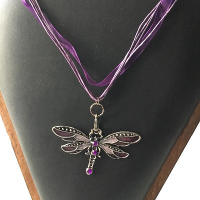 Bohemian purple gemstone inlaid multilayer dragonfly pendant