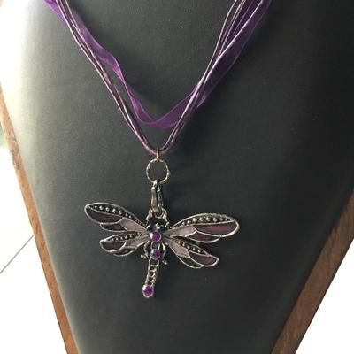 Bohemian purple gemstone inlaid multilayer dragonfly pendant