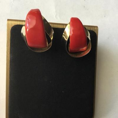 Red enamel gold tone fashion earrings