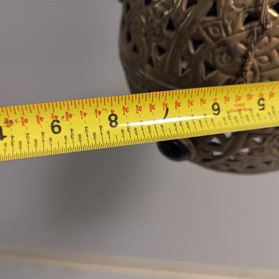 Antique Pierced Brass Jeweled Hanging Candle Lamp Light Fixture