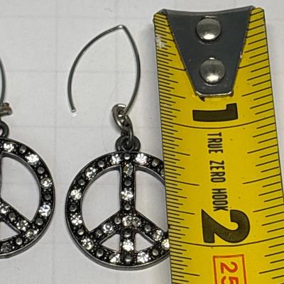 Black & rhinestone Peace earrings