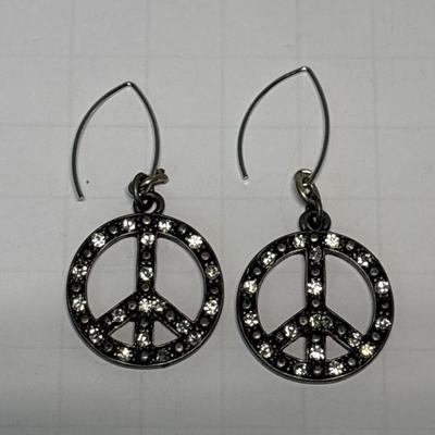 Black & rhinestone Peace earrings
