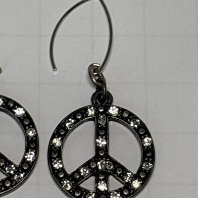 Black & rhinestone Peace earrings
