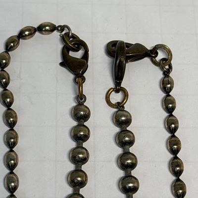 French Kande Paris earrings & bracelet, brass metal bead necklace