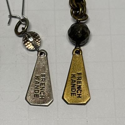 French Kande Paris earrings & bracelet, brass metal bead necklace