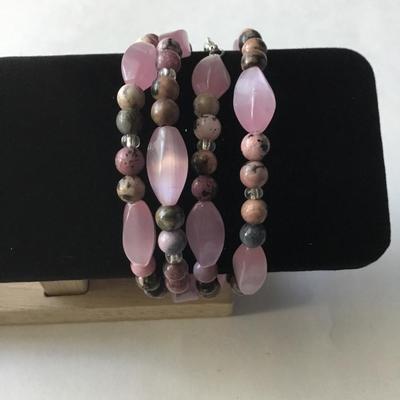 Glass and stone pink locking bracelet