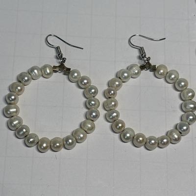 Pearl hoop earrings & necklace