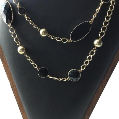 Gold tone black fashion necklace