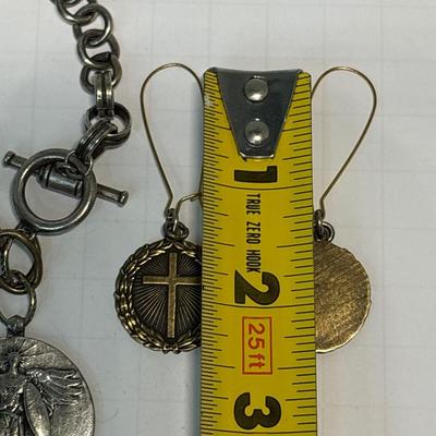 Medallion bracelet & cross earrings