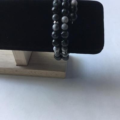 Like Black and snowflake obsidian type wire bracelet