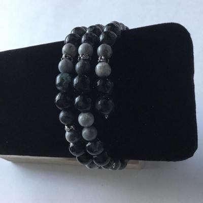 Like Black and snowflake obsidian type wire bracelet