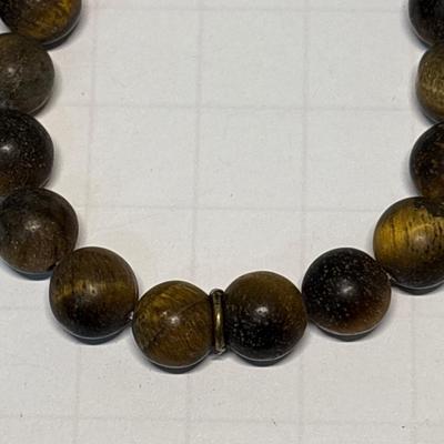 Black bead medallion & Tigers Eye bead stretch bracelets