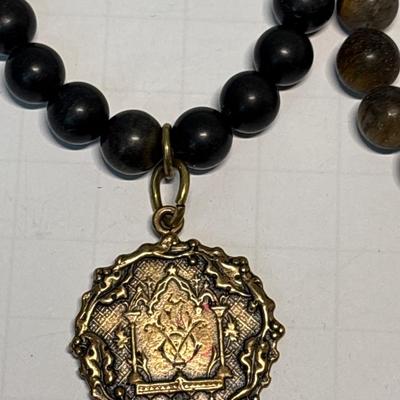 Black bead medallion & Tigers Eye bead stretch bracelets