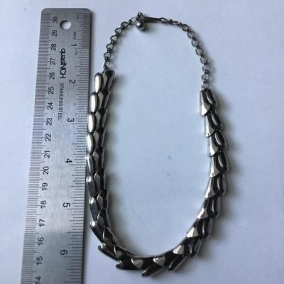 Vintage silver toned metal scale style link necklace