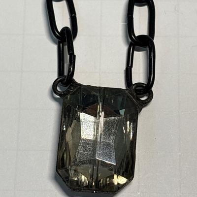 Large crystal pendant & red heart necklace on black chains