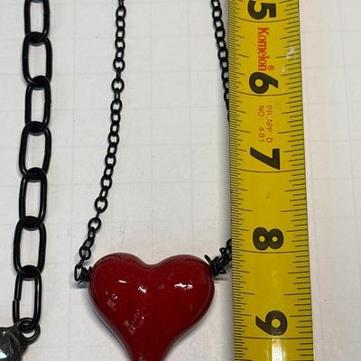 Large crystal pendant & red heart necklace on black chains