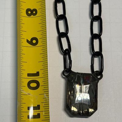 Large crystal pendant & red heart necklace on black chains