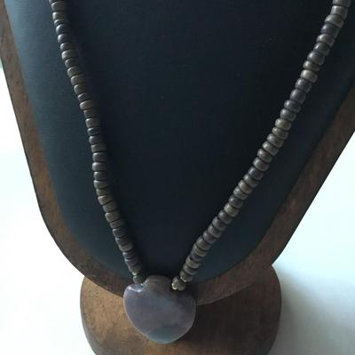 Vintage brown beaded with stone pendant necklace