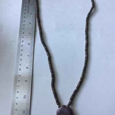 Vintage brown beaded with stone pendant necklace