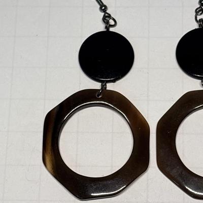 Black/tortoise shell earrings & weathered copper metal earrings