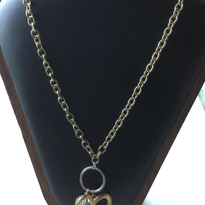 Gold tone heart fashion long necklace