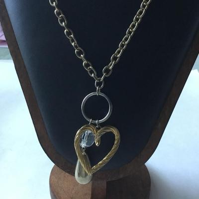 Gold tone heart fashion long necklace