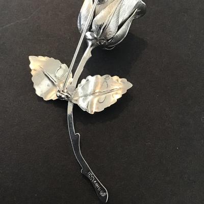 Sale Photo Thumbnail #47: Vintage Signed Giovanni silver tone long stem rose brooch Please see attached pictures