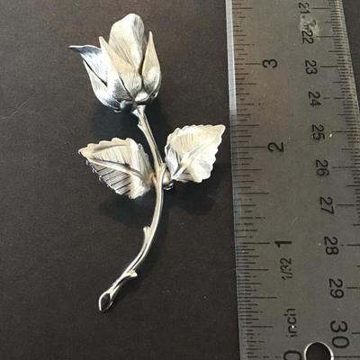 Sale Photo Thumbnail #46: Vintage Signed Giovanni silver tone long stem rose brooch Please see attached pictures