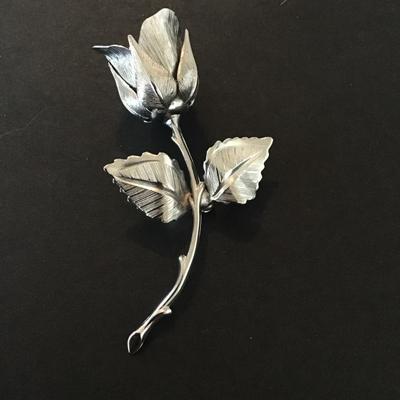 Sale Photo Thumbnail #45: Vintage Signed Giovanni silver tone long stem rose brooch Please see attached pictures