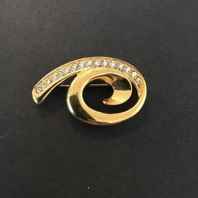 Sale Photo Thumbnail #54: Vintage Monet Gold Tone swirl brooch with clear crystals Please see attached pictures