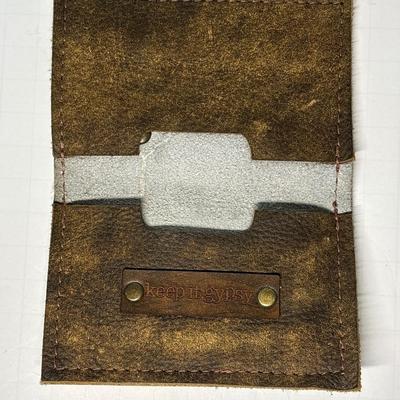 Upcycled leather wallet with LV leather piece