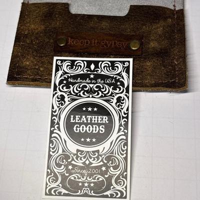 Upcycled leather wallet with LV leather piece