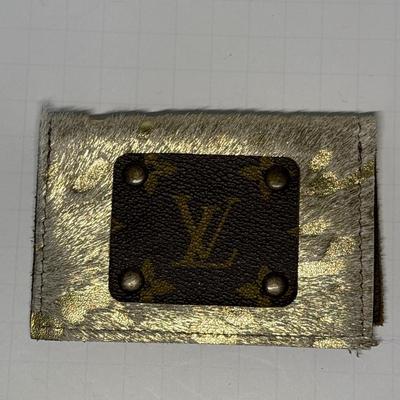 Upcycled leather wallet with LV leather piece