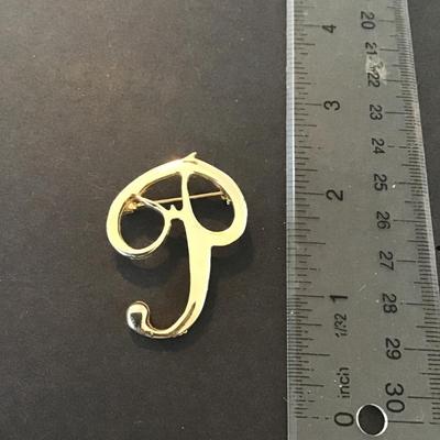 Sale Photo Thumbnail #58: Gold tone initial P brooch
