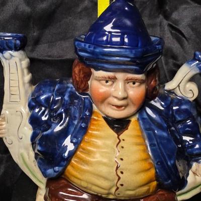Vintage Staffordshire Toby Parliament Judge Figural Teapot – Blue & White Porcelain Character Tea Pot