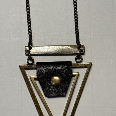 Coin necklace & metal/leather triangle necklace