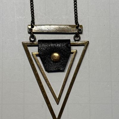 Coin necklace & metal/leather triangle necklace