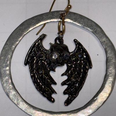 Silver with black skull & wings earrings