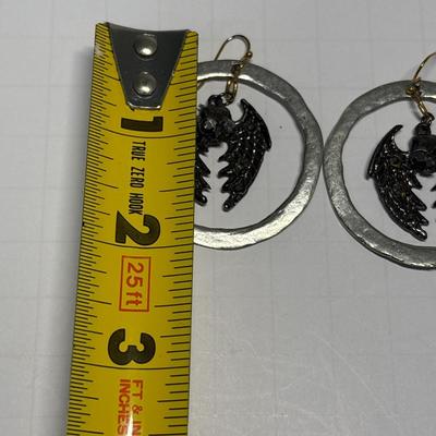 Silver with black skull & wings earrings