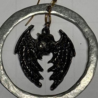 Silver with black skull & wings earrings